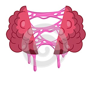 Human brain. Cut organ with pink slime. Funny object