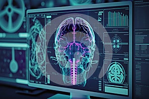 Human brain digital scan, Electrical activity. Generative AI