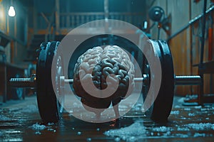 Human brain doing workout heavy work powerlifting power calculations health intelligence smart person training education