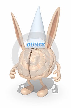 Human brain with dunce ears and hat