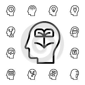 Human, brain, education, idea, learning flat vector icon in mind process pack