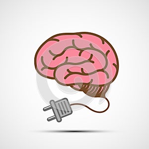 Human brain with an electric plug.