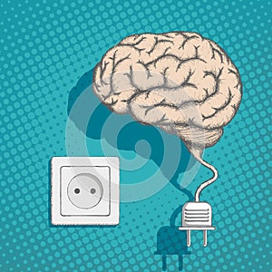 Human brain with an electrical plug and socket.