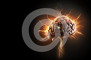 Human brain with energy waves showing neuron firing? Generative AI