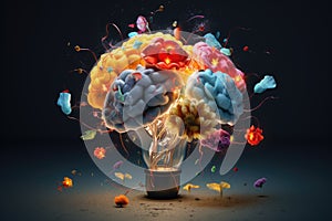 human brain explodes with ideas concept Think differently creative