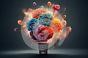 human brain explodes with ideas concept Think differently creative