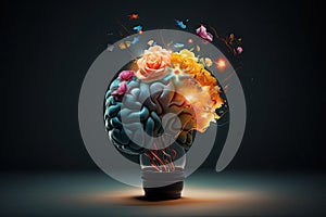 human brain explodes with ideas concept Think differently creative