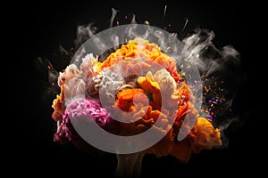 human brain explodes with ideas concept Think differently creative