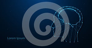 Human brain form line, triangles, and particle style design. geometric wireframe