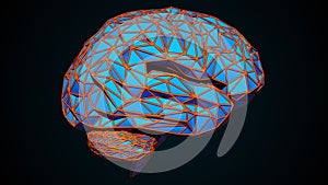 Human brain is formed by a combination of colored triangles, computer generated. 3d rendering of digital artificial