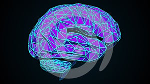 Human brain is formed by a combination of colored triangles, computer generated. 3d rendering of digital artificial