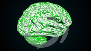 Human brain is formed by a combination of colored triangles, computer generated. 3d rendering of digital artificial