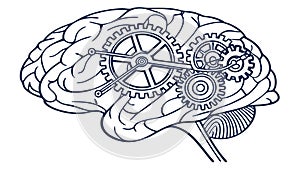 Human brain with gears, mental mechanics, cognitive function, vector design Generative AI