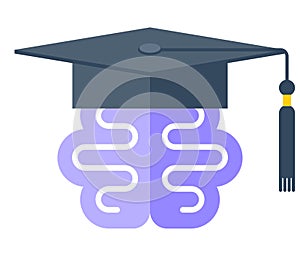 The human brain in the graduate hat. Flat concept illustration