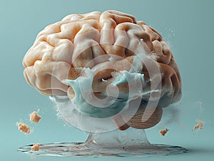 Human brain on a gray background, concept with brain exploding ideas. Mind blown concept