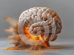 Human brain on a gray background, concept with brain exploding ideas. Mind blown concept