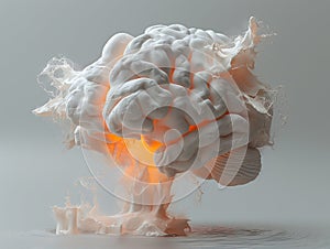 Human brain on a gray background, concept with brain exploding ideas. Mind blown concept