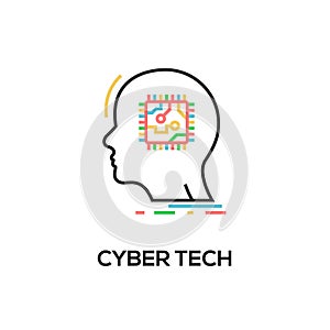Human brain head digital logo technology. People think tech cyber mind creative icon