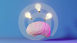 Human brain health neon light background 3d animation. Creative idea Artificial intelligence Positive thinking emotions
