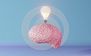 Human brain health neon light background 3d rendering. Creative idea Artificial intelligence Positive thinking emotion