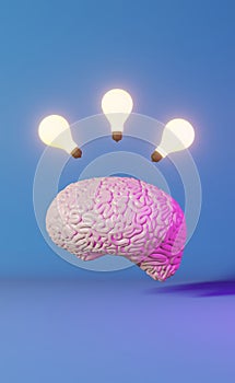 Human brain health neon light background 3d rendering. Creative idea Artificial intelligence Positive thinking emotion