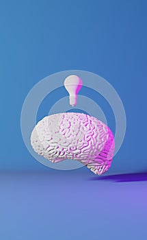 Human brain health neon light background 3d rendering. Creative idea Artificial intelligence Positive thinking emotion
