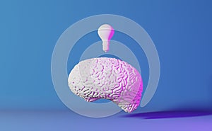 Human brain health neon light background 3d rendering. Creative idea Artificial intelligence Positive thinking emotion