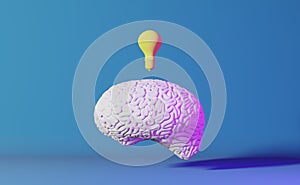 Human brain health neon light background 3d rendering. Creative idea Artificial intelligence Positive thinking emotion