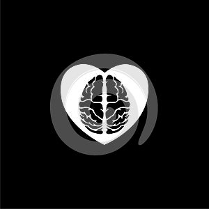 Human brain with a heart icon isolated on black background