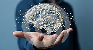 Human Brain Held in Hand, Digital Concept for AI, Science, and Technology