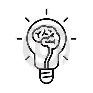 Human brain icon inside a light bulb