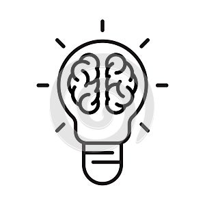 Human brain icon inside a light bulb