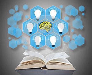 Human brain ideas concept above a book