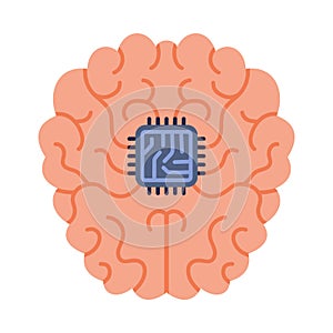 Human Brain with Implanted Chip as Future Nanotechnology Vector Illustration photo