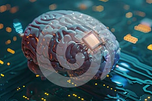 Brain With Installed Neurolink Chip on Circuit Board