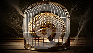 Human Brain Imprisoned in a Dark Bird Cage - Generative Ai