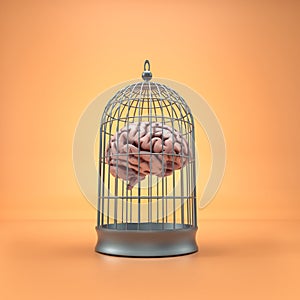 Human brain inside a bird cage