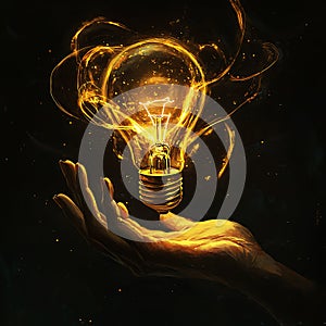 Human brain inside light bulb, illustration.Hot Light Bulb Brain.Bright Idea.Hot Brain