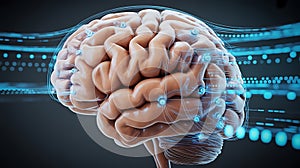 Human brain interacting with artificial intelligence system