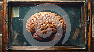 Human brain in laboratory for scientific research close-up, daguerreotype style photo