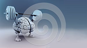 Human brain lifts weight with dumbbell, memory and mind training, brain power and mindset photo