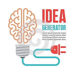 Human brain in light bulb vector illustration. Idea generator - creative infographic concept.