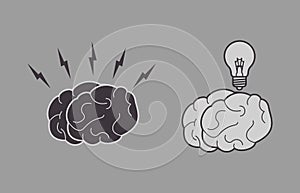 human brain and lightbulb icon image
