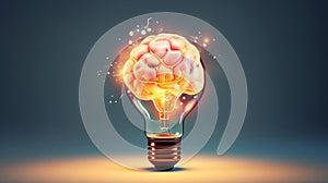 Human brain lightbulb new ideas concept Generative AI