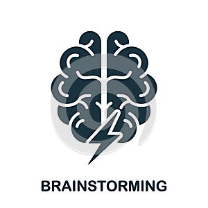 Human Brain with Lightning, Brainstorming Concept Silhouette Icon. Brainstorm Glyph Pictogram. Think about Creative Idea