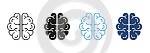 Human Brain Line and Silhouette Color Icon Set. Neurology, Knowledge, Memory, Mind, Intelligence, Psychology Pictogram