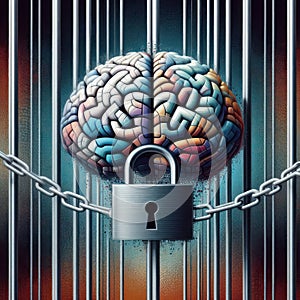 human brain, lock, prejudice and questioning background