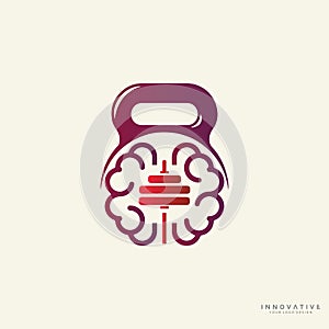 Human brain logo design with dumbbell icon. new best health and physical fitness company vector logo design