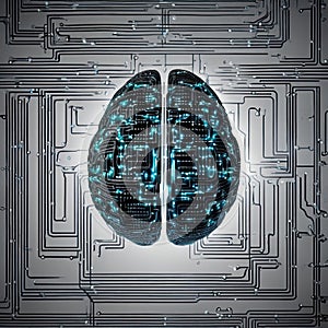 A human brain made of digital circuits and code. AI generated