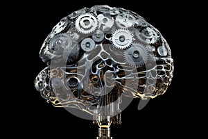 Human brain made of gears and cogs illustration. Generative AI